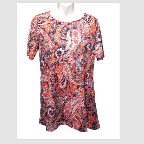 Chico's Tops - NEW Chico's Perfect Paisley Keyhole Back ShortSleeve Knit Top Sz 0 (4) Pink